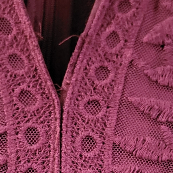 Altar'd State Marionette Maxi All Lace Dress Large Maroon Burgundy Mid Sleeve - Picture 5 of 10